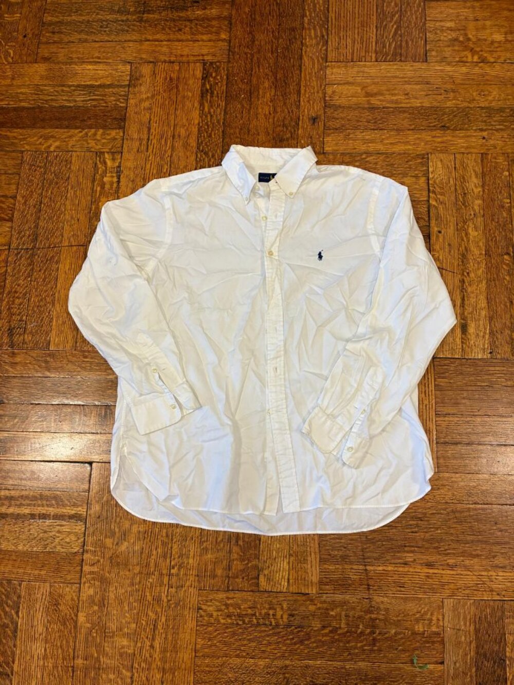 Ralph Lauren Mens 17.5 White Button Down Shirt Navy Pony Long Sleeve As-Is